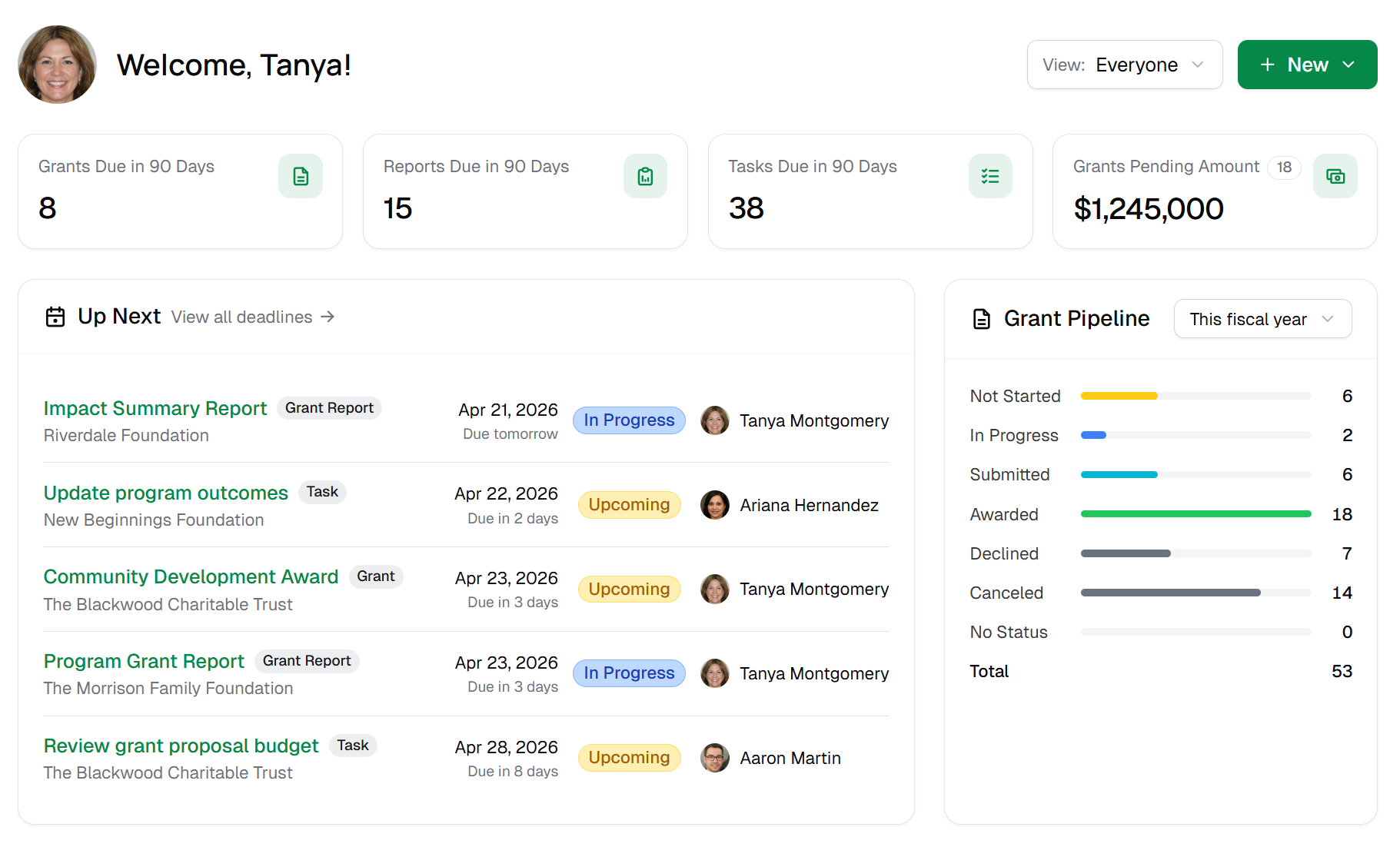 Grant Frog dashboard